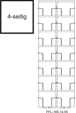Bodenständer 185 mm, T55mm, 56 Fächer, 2-reihig, 4-seitig, silber